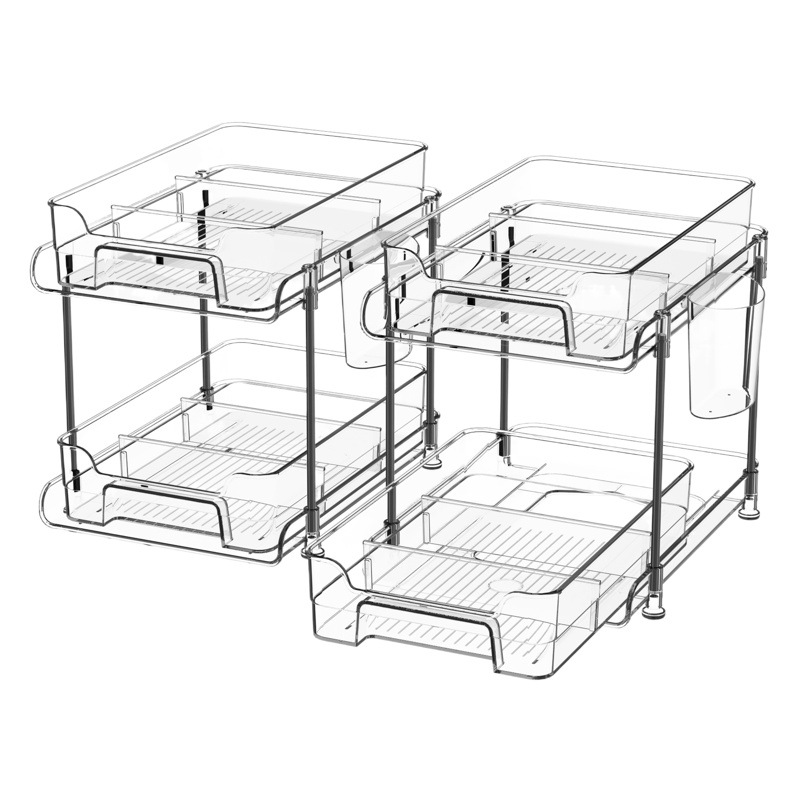 Transparente PET rack de almacenamiento de cosméticos de escritorio caja de almacenamiento de baño Baño Cocina multi-función de apilamiento rack de almacenamiento