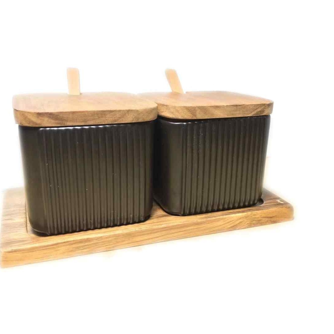 Directo de fábrica creativo cuadrado recto grano condimento tarro hogar combinación condimento caja cerámica condimento tarro traje