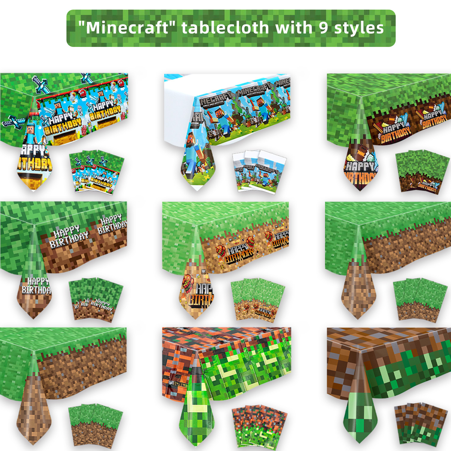 Cross-Border Popular Minecraft Theme Tablecloth Combination Disposable Pe Tablecloth Party Supplies Party Decoration Supplies