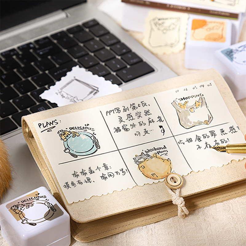 Ketchup Girl Pintado a mano Sello fotosensible Serie Peekaboo Material de decoración de gato lindo Impresión de bricolaje