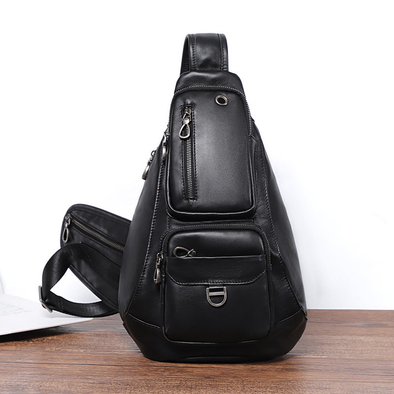 Túi đeo chéo nam da bò thật 24×13×39 cm , chống trộm — Màu đen