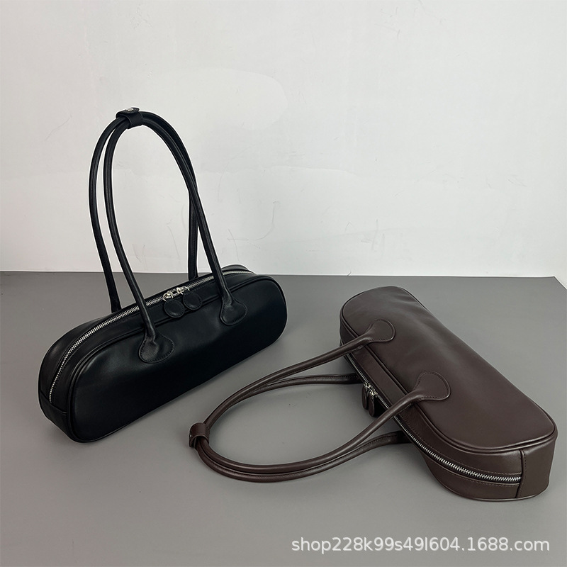 韩国新款小众法棍包软真皮女包纯色头层牛皮长款大容量腋下单肩包