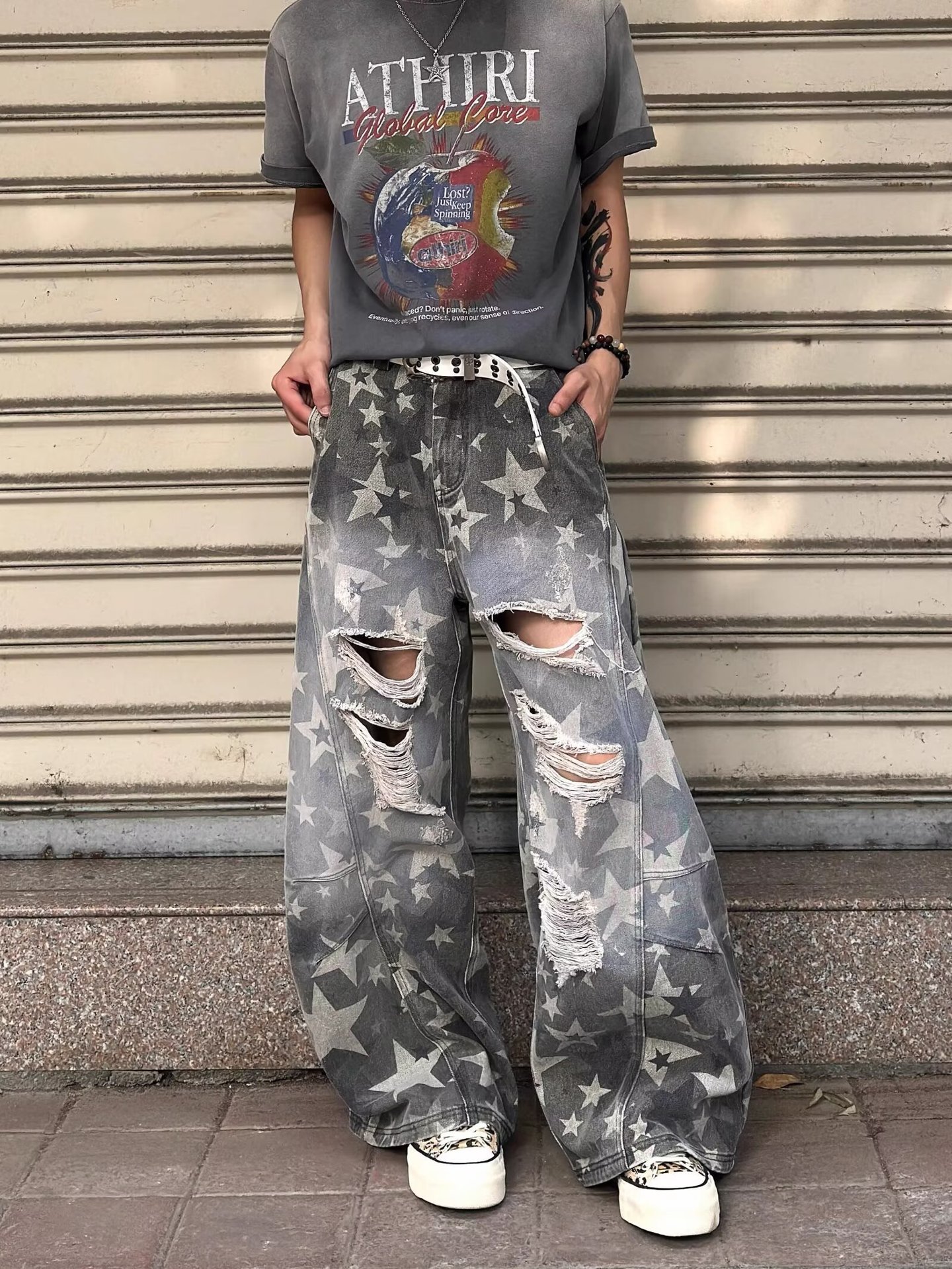 Herren Retro Camouflage Jeans Im Used-look Weite Passform_voghion.com