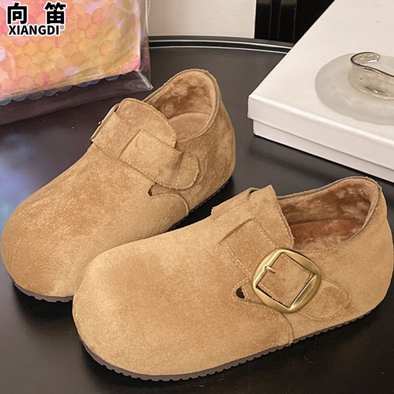 5cm内增高女鞋牛皮版全包勃肯鞋加绒2025新款秋冬季保暖二棉鞋子|undefined