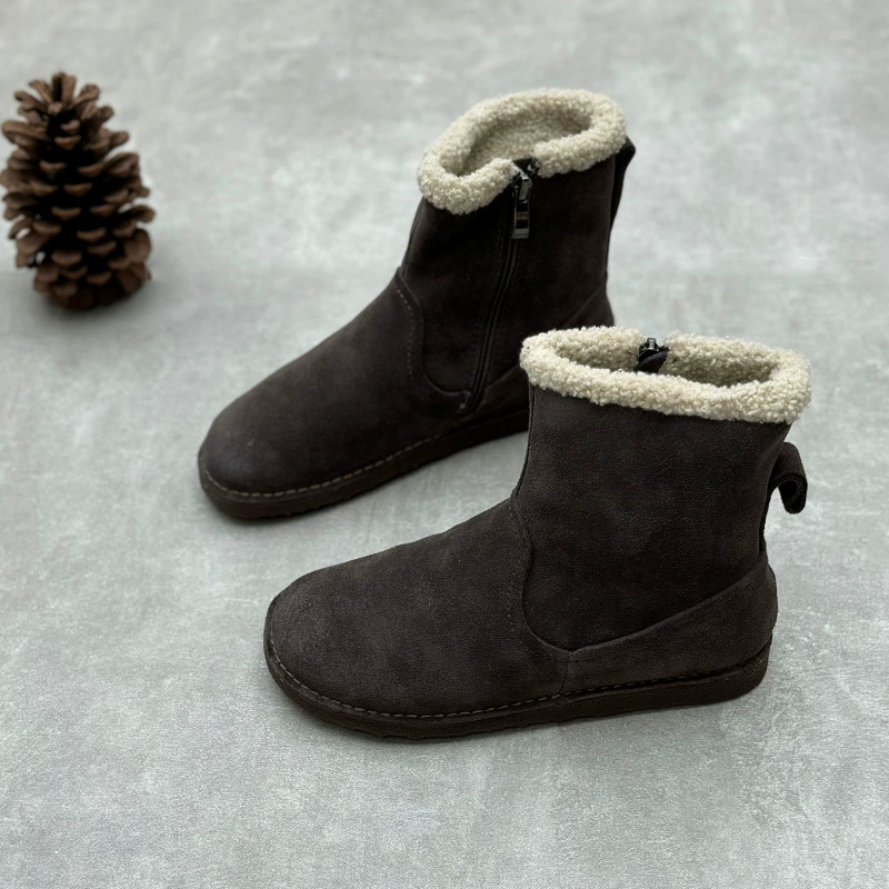 Winter retro warm low boots, genuine leather