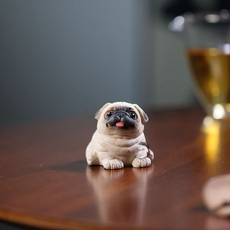 Yixing Purple Clay Cute Pet Figurine [Happy Dog French Bulldog] Exquisite Creative Zodiac Dog Tea Toy That Can Be Used for Tea