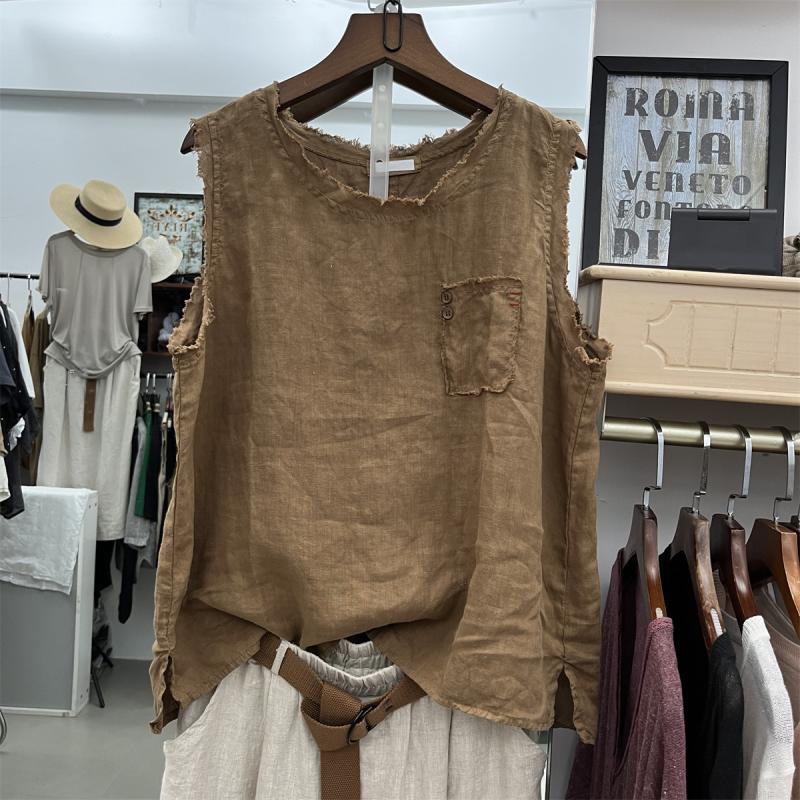 Summer solid vest with a round collar