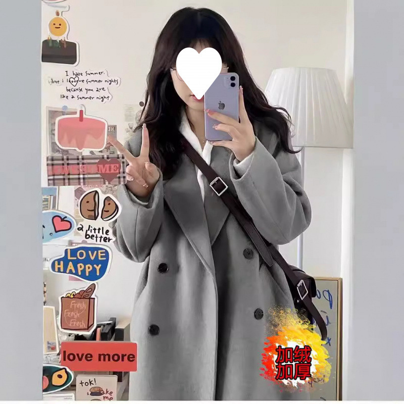 灰色毛呢外套女法式赫本风中长款大衣高级感小个子秋冬新款韩版潮|undefined