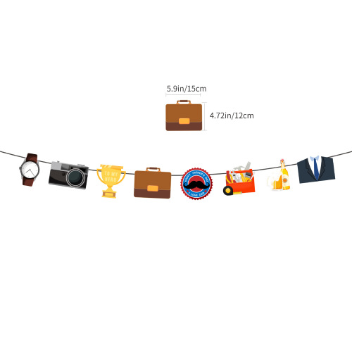  Father's Day Banner and Balloon Set with Happy Dad's Day Lanyards and Paper Flowers