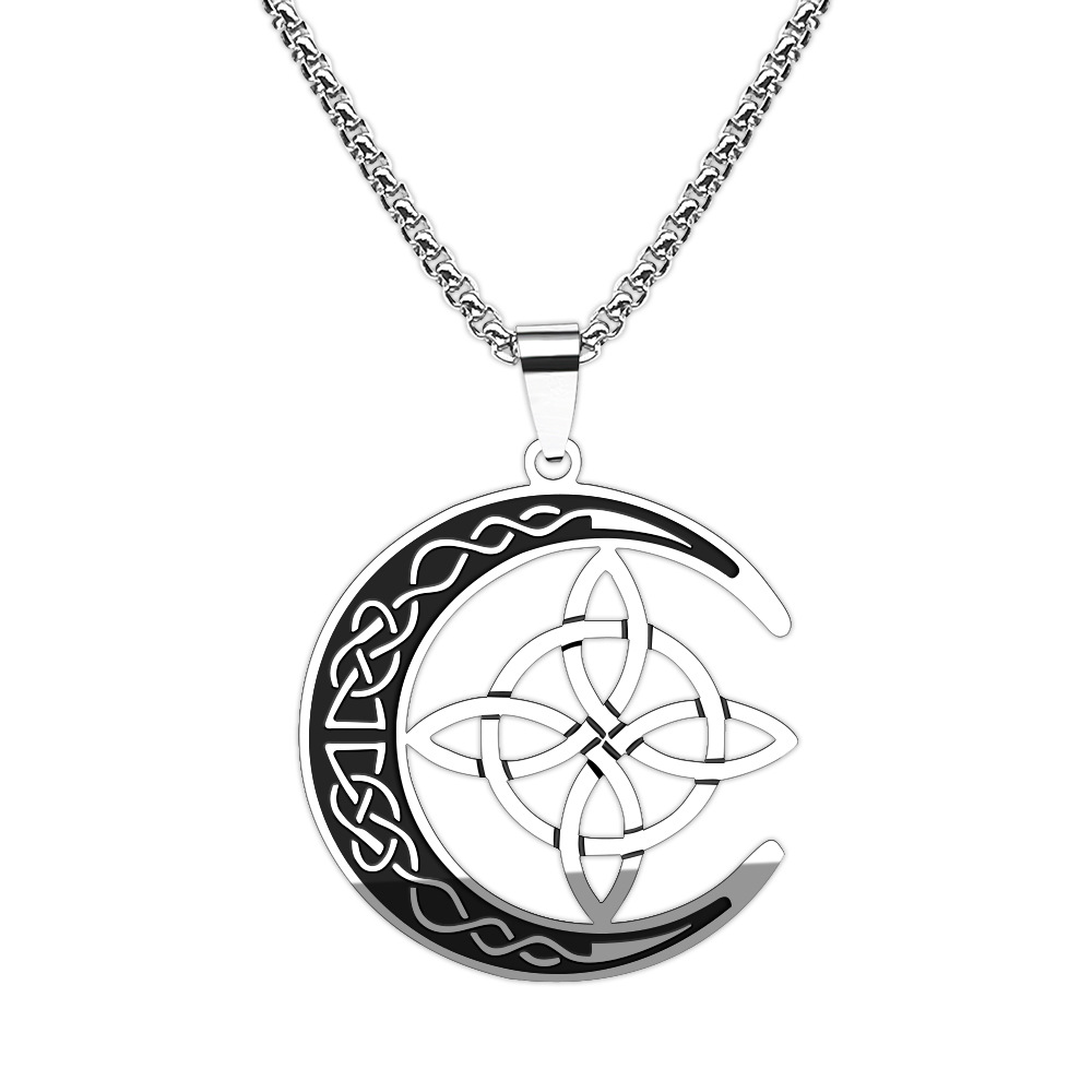 Collana con ciondolo a forma di luna irlandese, nodo cinese, celtico, vichingo nordico, in acciaio inossidabile_voghion.com