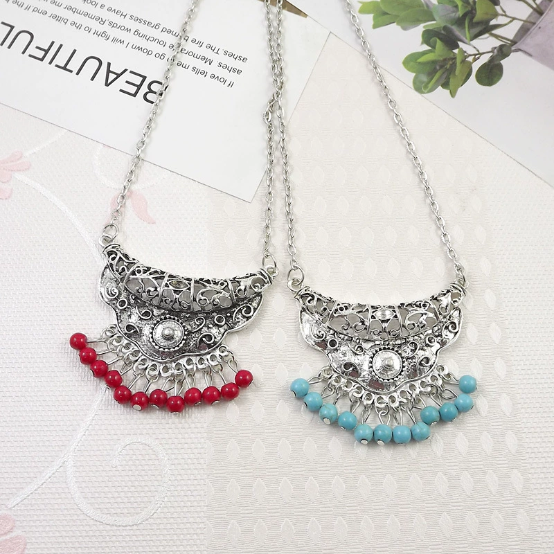 Retro accessory, turquoise ethnic pendant, necklace, boho style