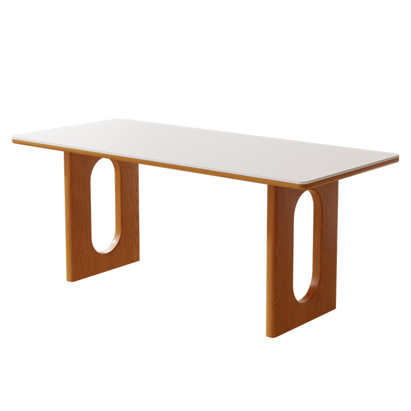Customizable Wood and Rock Slab Dining Table and Chair Set for Home Use, Rectangular Desk for Small Living Rooms and Dining Rooms