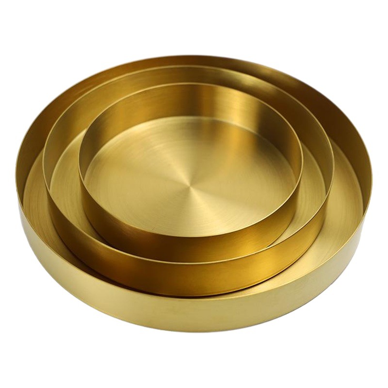 Bandeja de disco de acero inoxidable de oro bandeja de almacenamiento redonda de metal bandeja de dulces bandeja de té bandeja de frutas adornos