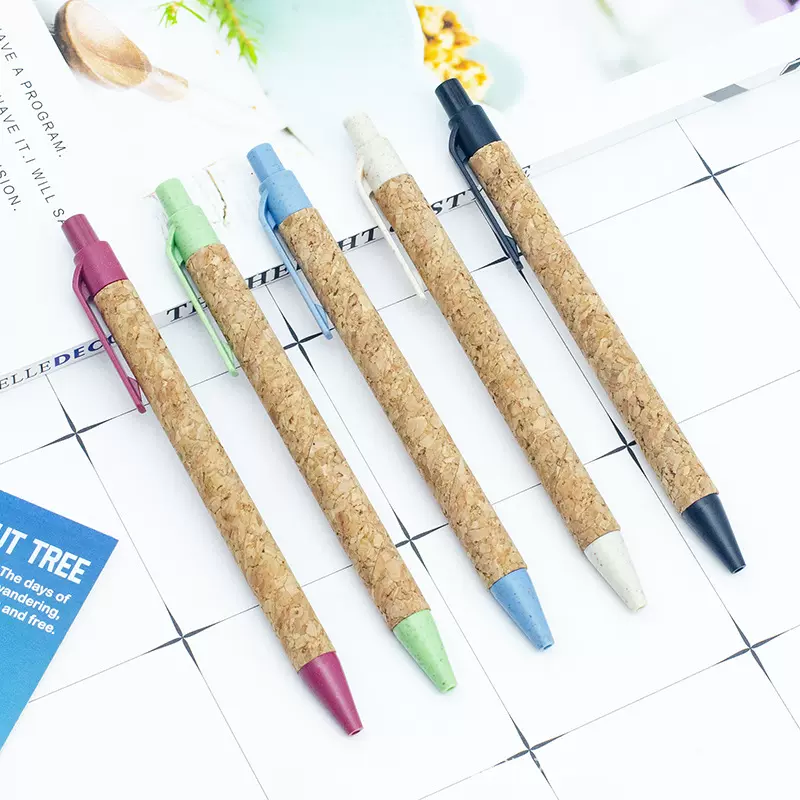 厂家直发环保麦秸软木圆珠笔商务礼品笔 可印LOGO