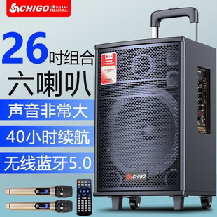 Chigo Square Dance Audio Outdoor Heavy Bass Bluetooth Karaoke Wooden Trolley Singing Performance Speaker Home