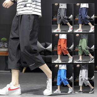 Japanese-style Label Ice Silk Cropped Pants Men's Fatty Plus plus size Casual Shorts Straight Loose Summer Cropped Pants