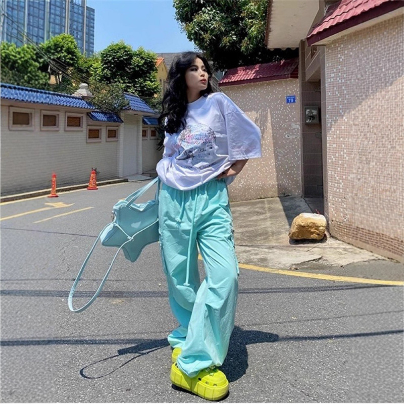 Colorful Dopamine Quick-Dry Casual Pants for Women, Spring Thin Functional Cargo Pants, Loose Straight-Leg Sports Trousers