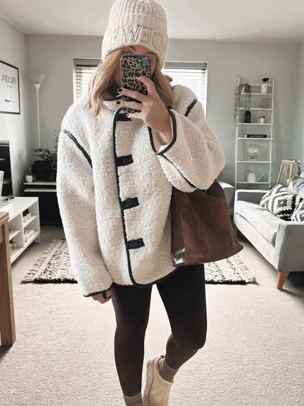 2024 Autumn and Winter New Women's Clothing All-match Vertical Collar Single-breasted Long-sleeve Pocket Loose Casual Lamb Wool Jacket Coat 2024 Autumn and Winter New Women's Clothing All-match Vertical Collar Single-breasted Long-sleeve Pocket Loose Casual Lamb Wool Jacket Coat