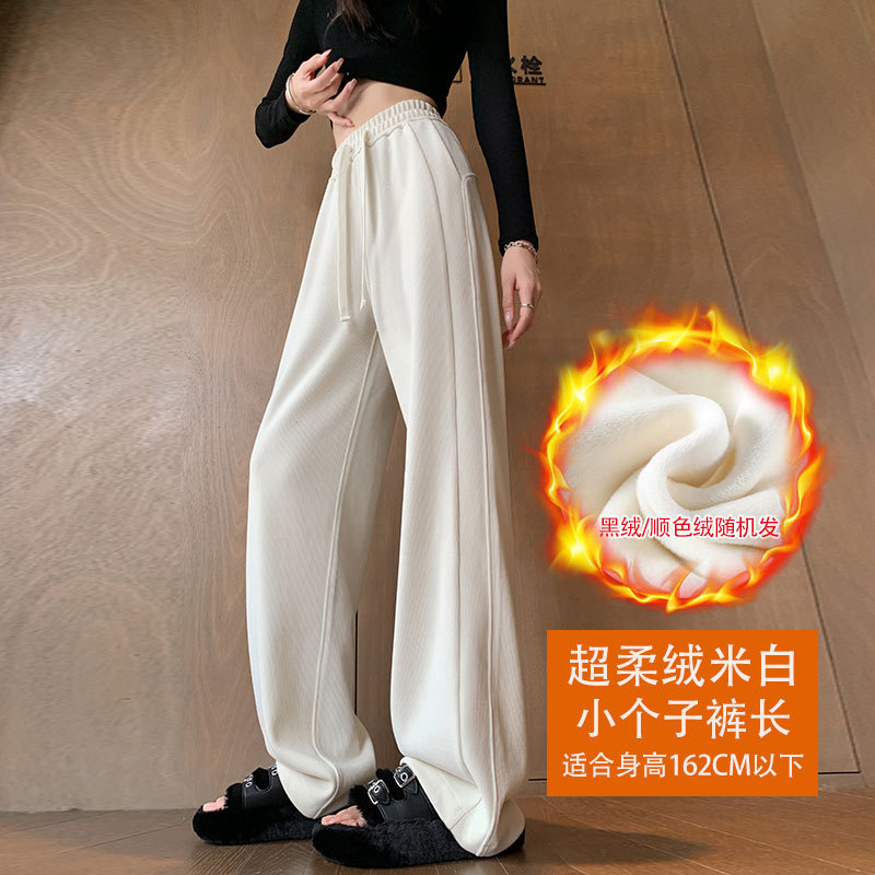 窄版阔腿裤女秋冬加绒2025新款欧棉绒小个子垂感直筒休闲香蕉裤子|undefined