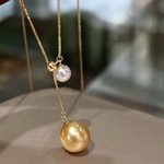 双珠akoya+南洋金珠+纯银的肖邦链6mm海水akoya+10-11mm金珠