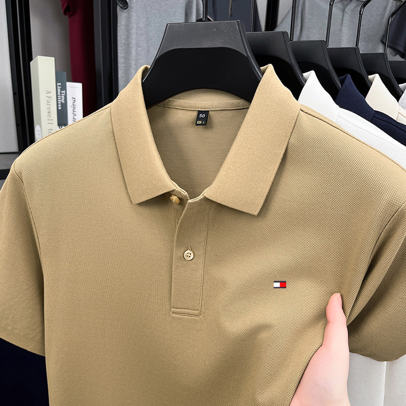 American Big-Name Tomny Genuine Men's Short-Sleeved T-Shirt Pure Cotton Lapel Polo Shirt Summer Long-Staple Cotton T-Shirt for Men