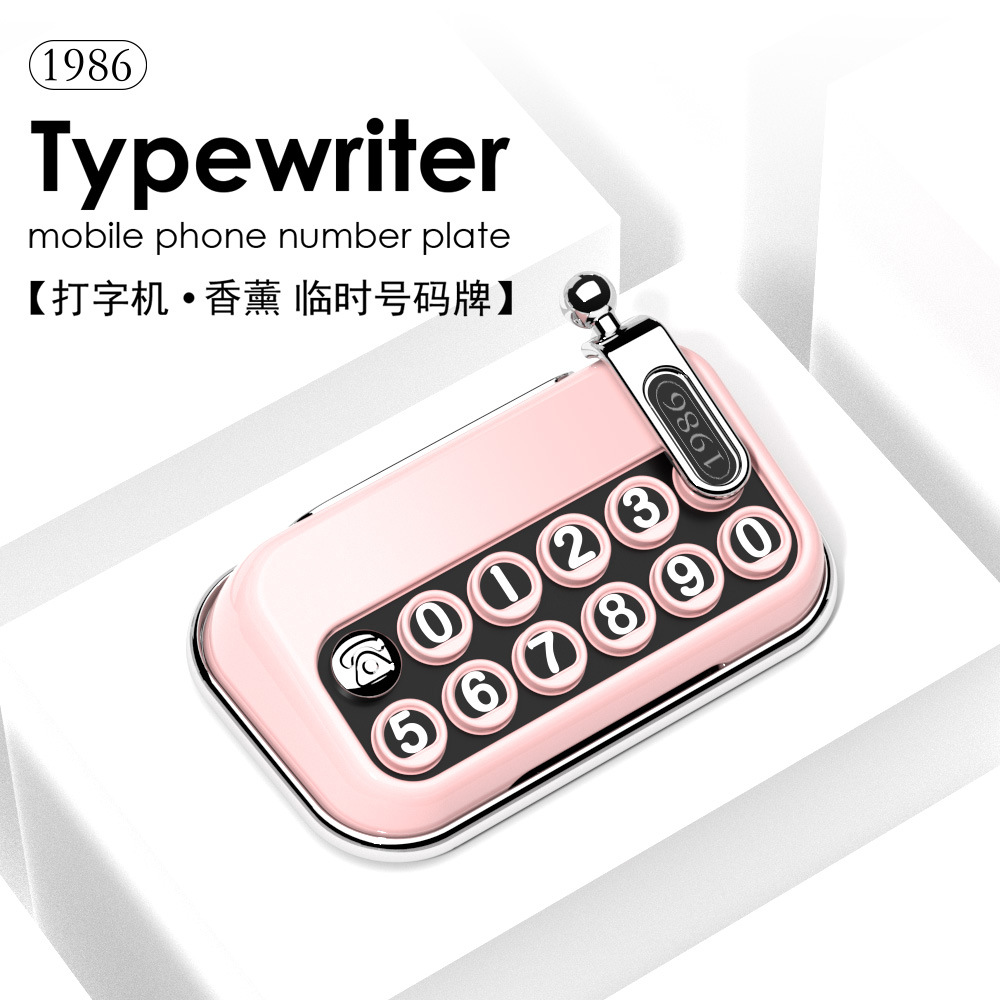 Typewriter Parking Sign with Aromatherapy, Retro New Style Creative Car Decoration, Interior Car Accessory, Mobile Phone Number Plate for Car