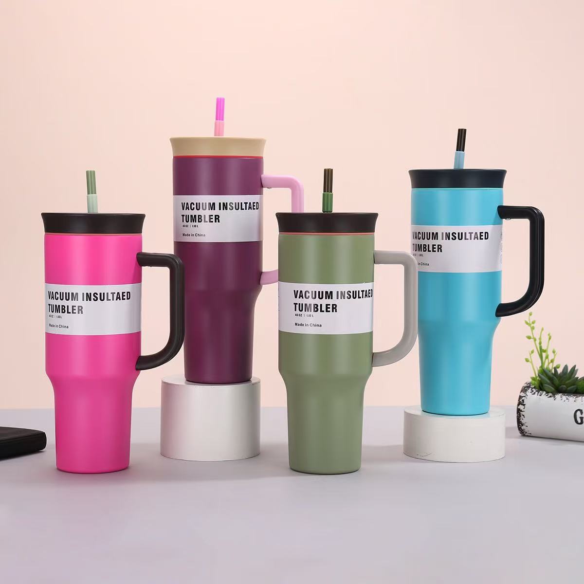 Vaso para Auto de 40 oz de Amazon, Mismo Modelo que Owala, Vaso Aislado con Asa para Auto, Vaso Enfriador de Agua, Vaso con Medidor de Temperatura y Pajita.