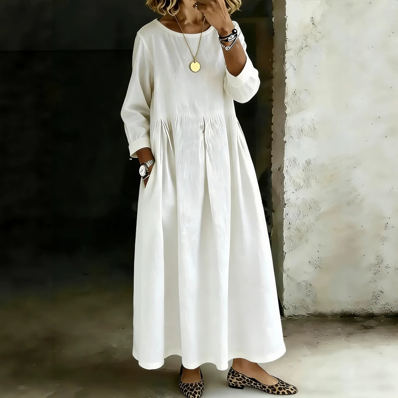 2026 European and American Amazon Autumn Long-Sleeved Dress for Women, Mid-Length, Korean Style, Loose, Large Size, Round Neck, Simple and Casual 2026 European and American Amazon Autumn Long-Sleeved Dress for Women, Mid-Length, Korean Style, Loose, Large Size, Round Neck, Simple and Casual