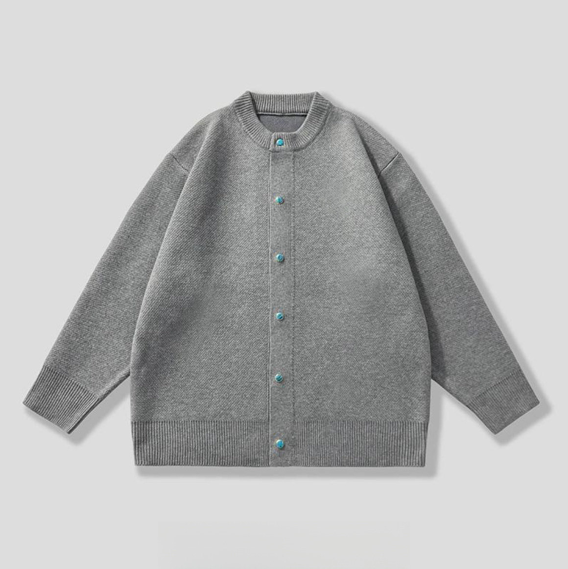 Türkisfarbener Cardigan-Pullover mit Knöpfen für Herren – lässige Strickjacke, lockere Passform, maschinenwaschbar, atmungsaktiv und dehnbar für Winter und Herbst_voghion.com