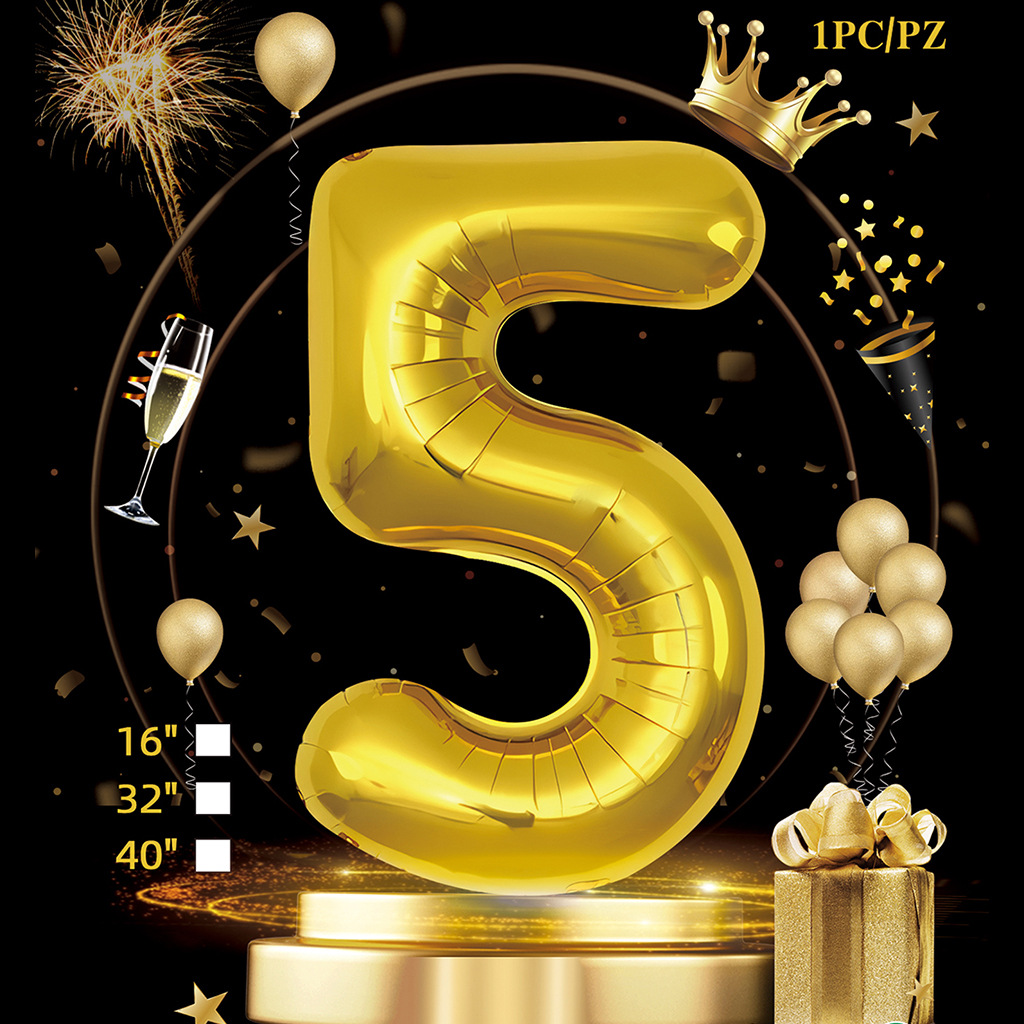 Empaquetado de tarjeta de papel independiente digital de cumpleaños dorado de 32 pulgadas Versión estadounidense Decoración de fiesta Película de aluminio Papel de aluminio Decoración de escena de globo