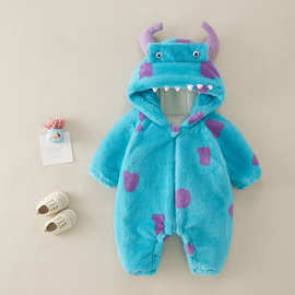 婴儿连体衣冬季夹棉加厚棉服宝宝衣服小怪兽冬装外出抱衣加厚保暖