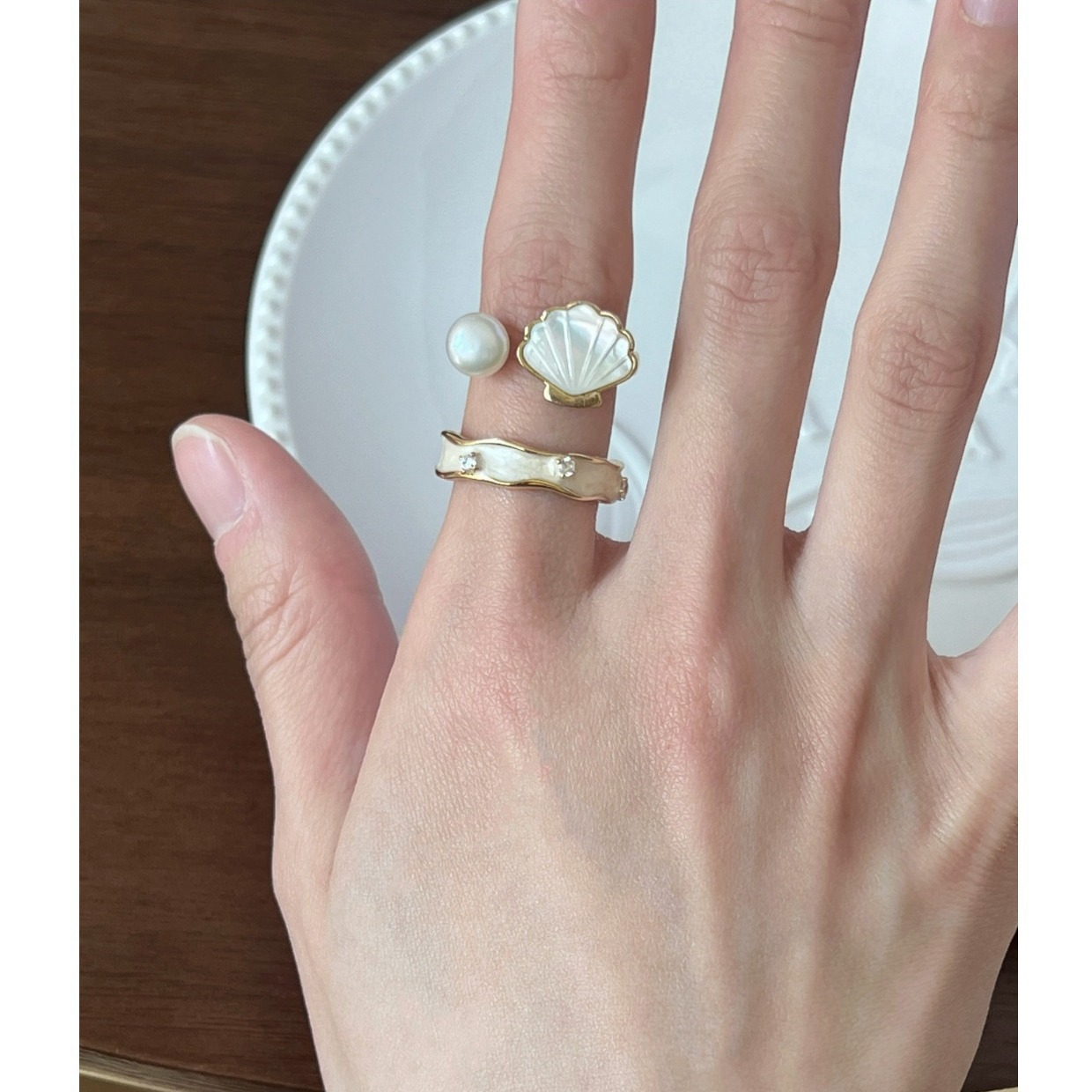 Anello vintage in madreperla per donna regolabile retrò_voghion.com