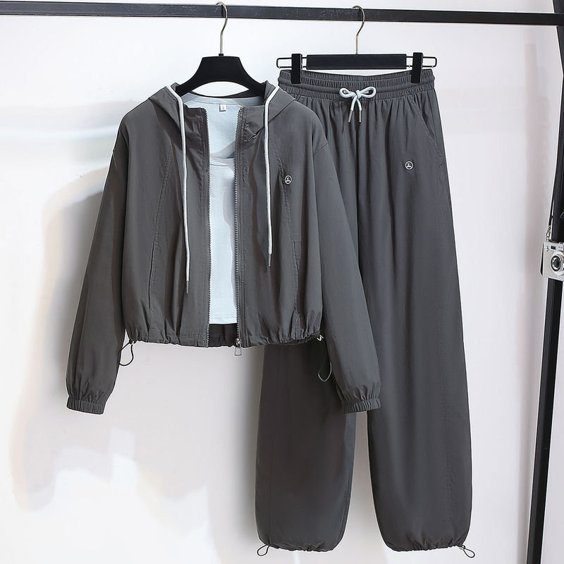 休闲运动服连帽开衫外套吊带长裤女2025早秋季新款小个子三件套装|undefined