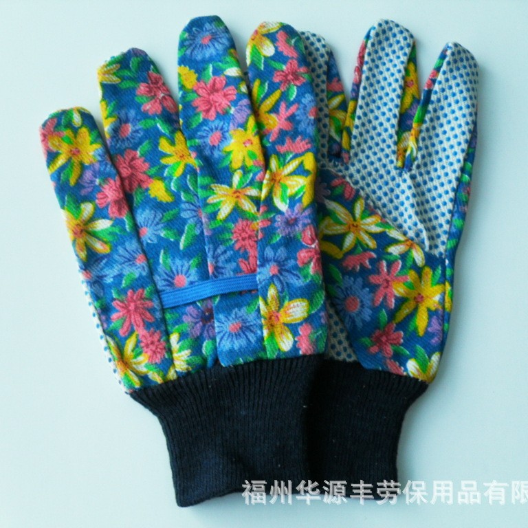 印花PVC点珠罗口花园手套