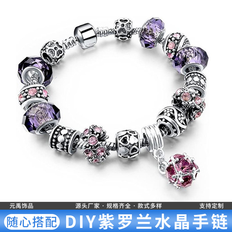 European and American Women Fashion Violet Crystal Beaded Bracelet Cross-border Hot DIY Amethyst Pendant Handmade Bracelet