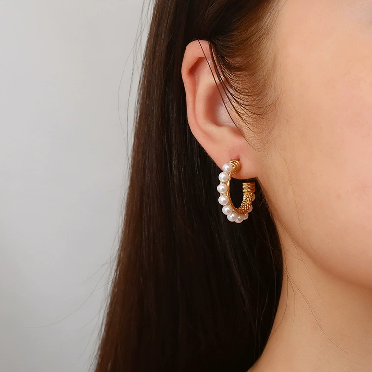 Brand retro fashionable trend stone inlay, earrings stainless steel, French retro style, light luxury style
