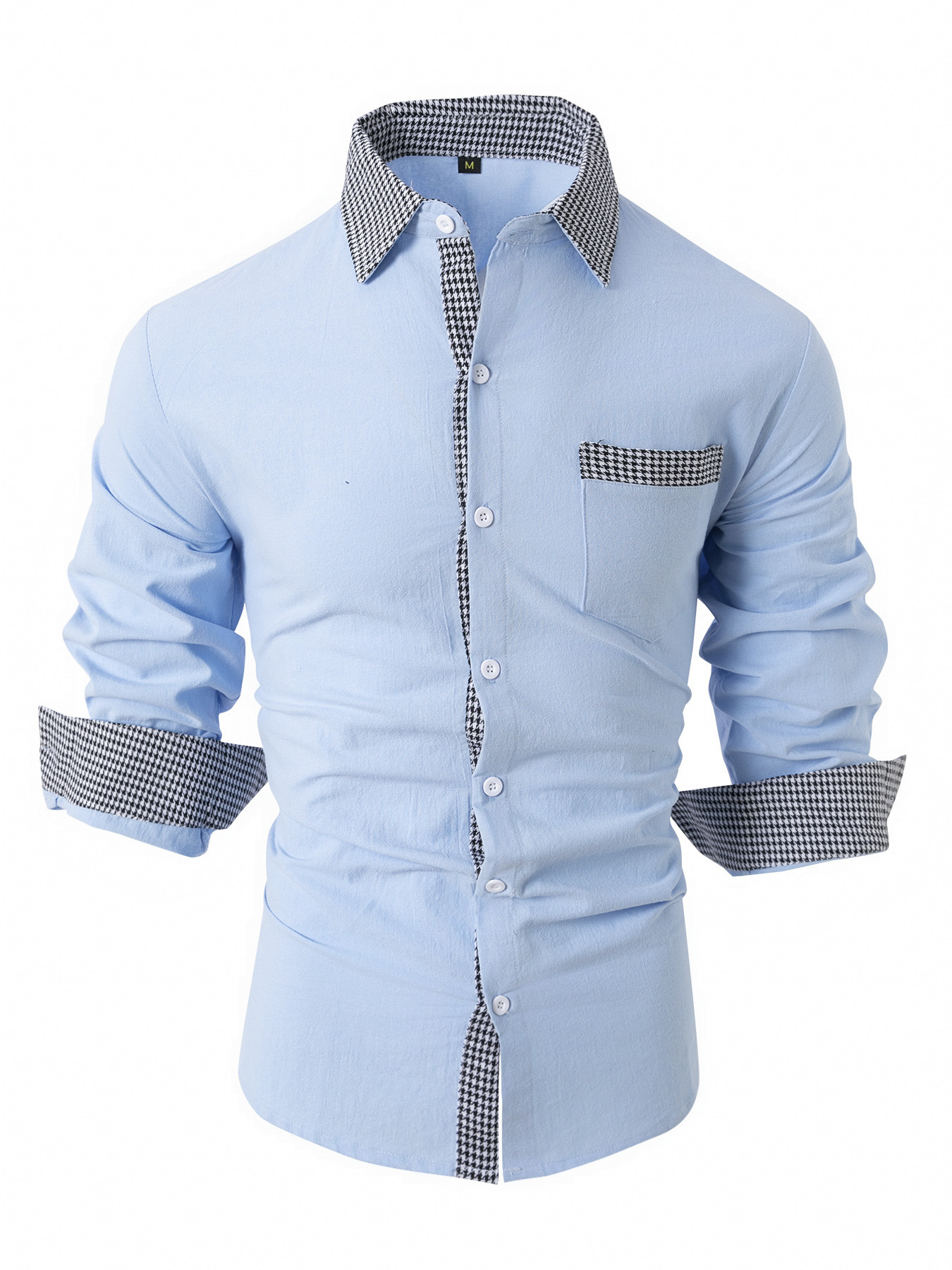 Camicia casual a maniche lunghe da uomo di taglia europea patchwork in cotone e lino 2024 nuova_voghion.com