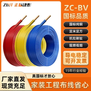 ZC-BV国标4平方电线定制1.5/2.5/4/6/10铜芯电线单芯线阻燃家装线