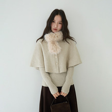 【欧凡】名媛氛围感三件套装 V领针织衫+斗篷外套+皮毛围脖11087