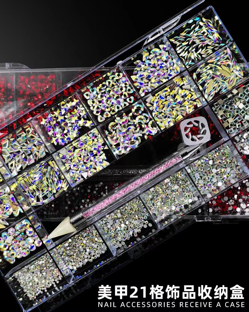 21 rejilla de acrílico caja de almacenamiento de la joyería nail art sub-caja de embalaje DIY caja de almacenamiento de cuentas ventas directas de la fábrica