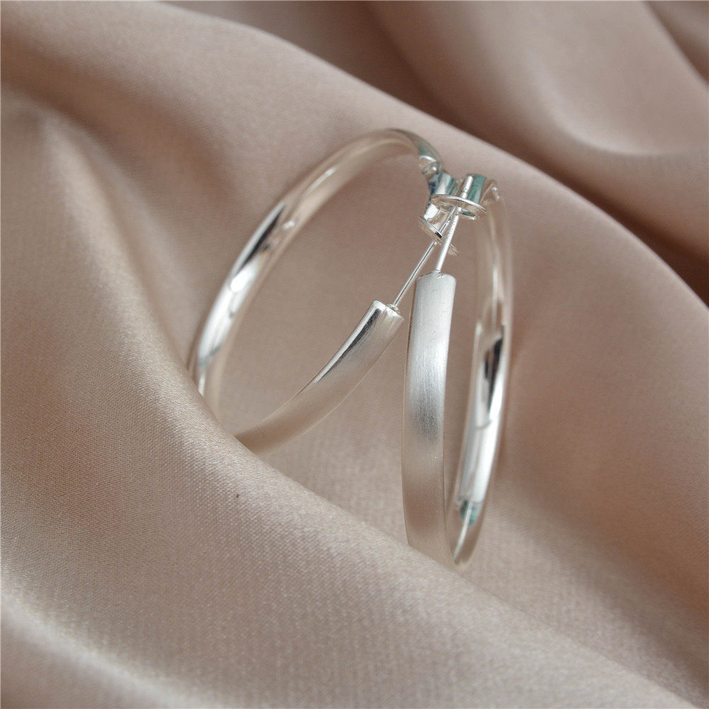 Minimalist Silver Brushed Round Hoop Earrings with 925 Silver Posts, Plain Hoops That Enhance Complexion, Unique and Understated Earrings