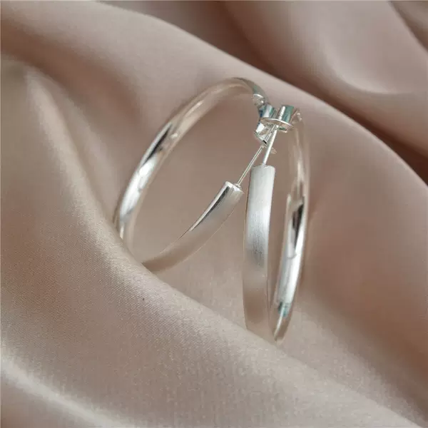 Minimalist Silver Brushed Round Hoop Earrings with 925 Silver Posts, Plain Hoops That Enhance Complexion, Unique and Understated Earrings