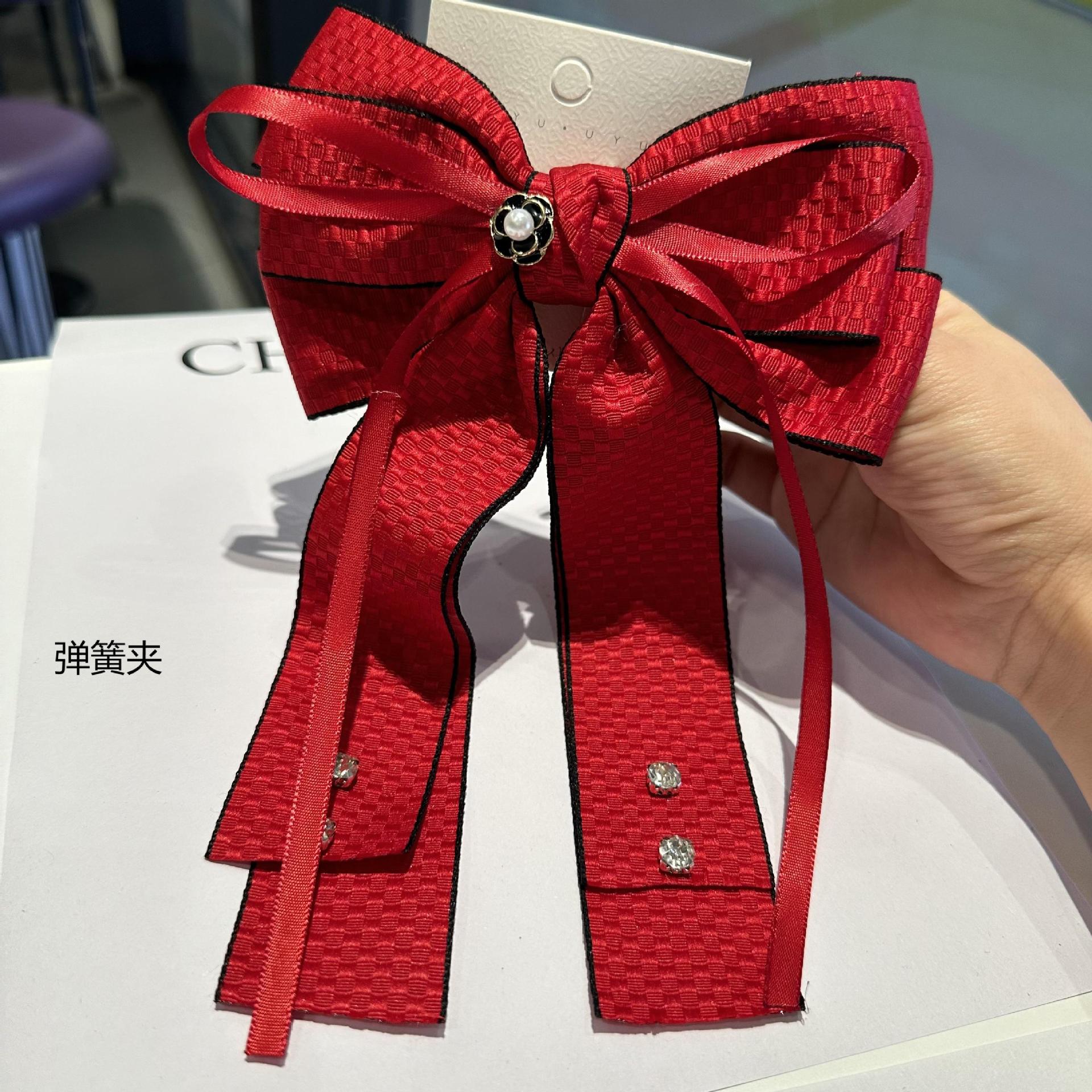 法式優雅小香風小熊蝴蝶結雙層頂夾彈簧夾少女髮夾髮飾卡子頭飾
