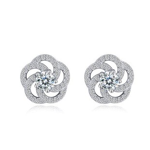 S925 Silver Elegant Silver Needle Rose Flower Earrings Plated with White Golden Moissanite Elegant Rotating Flower Simple Sparkling Earrings