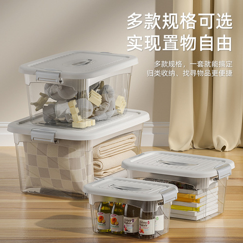 Large storage box plastic box transparent household clothes portable car storage box with cover manufacturer wholesale