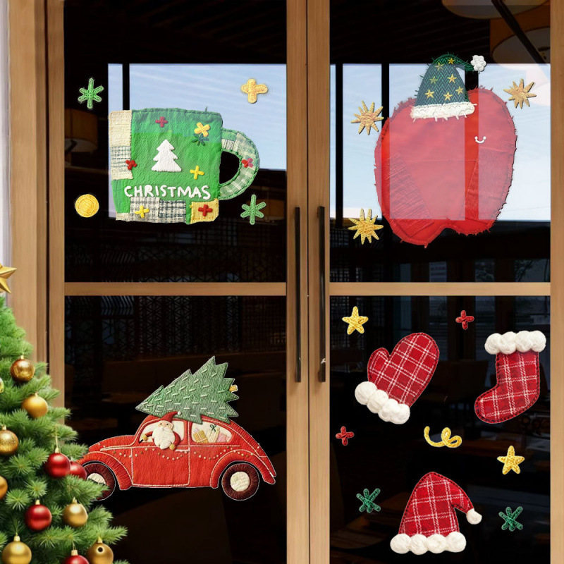 2026新年圣诞节装饰贴纸玻璃门贴商铺布艺静电橱窗布置窗贴画窗花