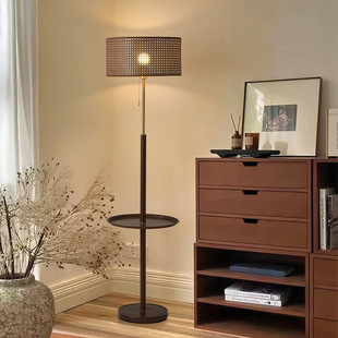 Japanese-Style Rattan Floor Lamp Beside Sofa for Guesthouse Hotel Bedroom, Creative Light Luxury Artistic Atmosphere Lamp L138