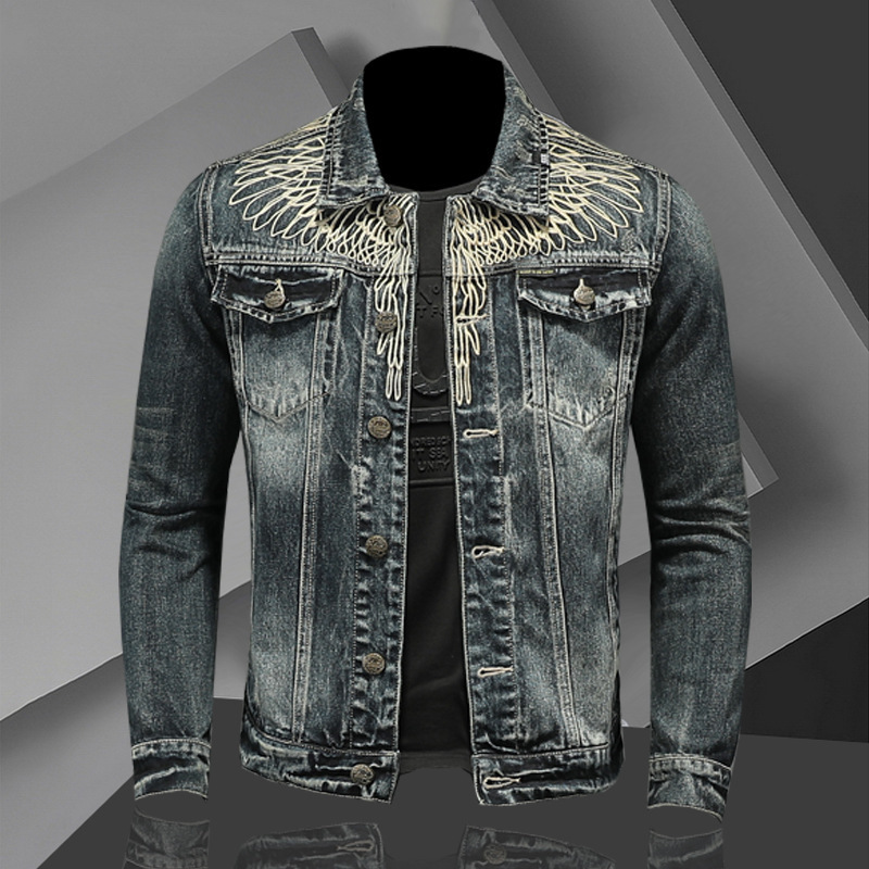 Manwei Venom European and American Jacket Men's Denim Jacket Casual Retro Slim-fit Street Laps Jacket Bike Suit Manwei Venom European and American Jacket Men's Denim Jacket Casual Retro Slim-fit Street Laps Jacket Bike Suit