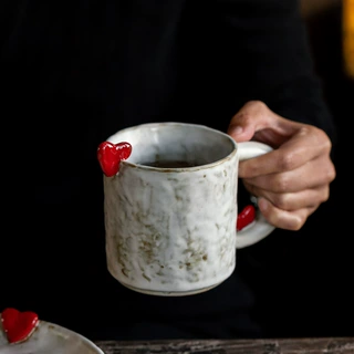 跨境新品爱心咖啡杯窑变水杯马克杯陶瓷情侣杯高颜值情侣感早餐杯