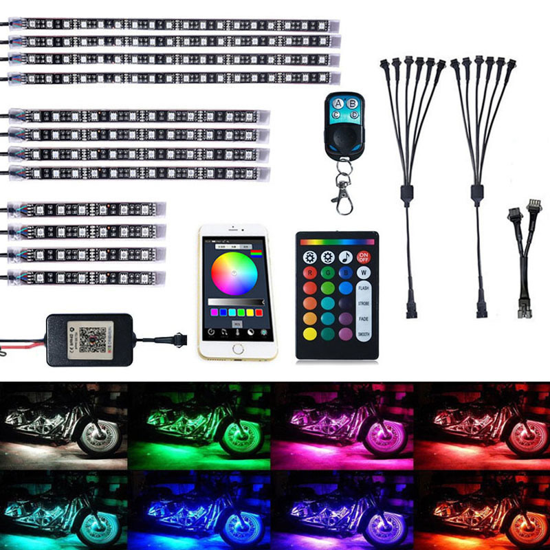 Motorcycle ambient light strip APP ambient light 1-to-8/12 Bluetooth RGB with voice control 4/24-key remote control 1-12